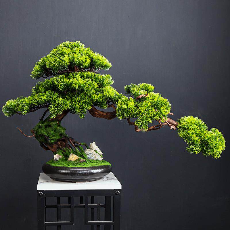 仿真迎客松盆景花架摆件新中式客厅装饰假花绿植物盆栽样板间软装