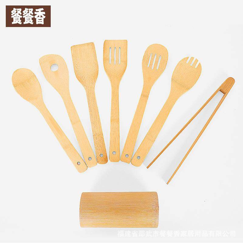 竹制不粘锅铲汤勺煎铲沙拉漏勺无漆厨房工具长柄烹饪铲勺烘焙套装