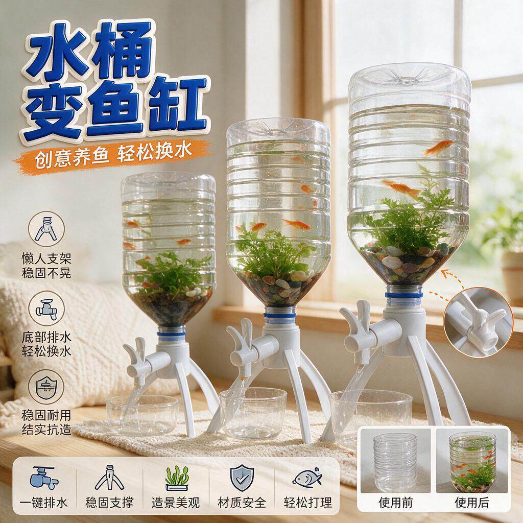 倒置养鱼支架矿泉水瓶换水循环生态懒人鱼缸纯净水桶自制神器