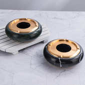 大理石纹烟灰缸办公室酒店会所高档烟灰缸摆件花岗岩材质家用烟缸