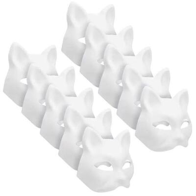 3-30Pcs Cat Fox Mask Halloween Blank Mask Costume for Kids A