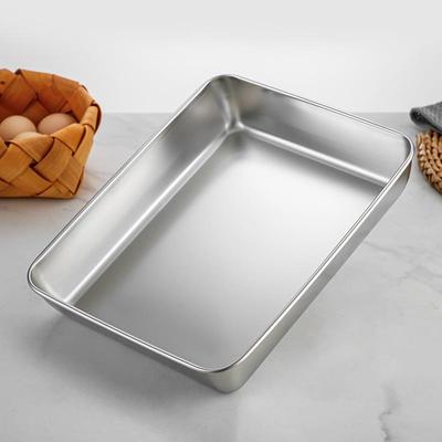 提拉米苏盒子不锈钢304方盘盘子长方形带盖蒸糕烘焙烤盘菜盘熟食