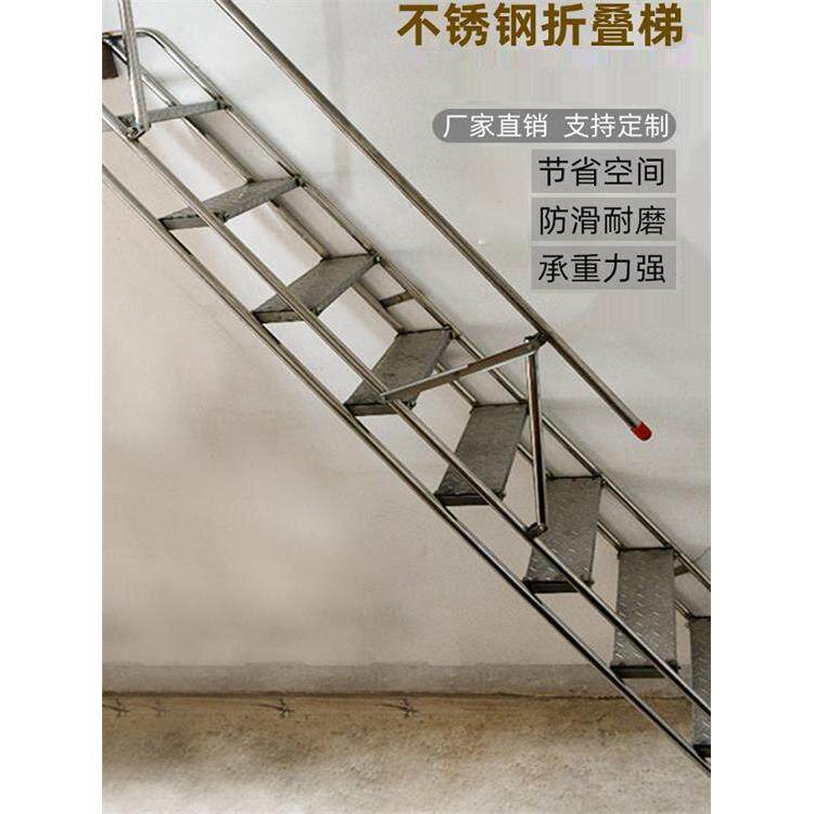 不锈钢折叠楼梯304家用室内外工业loft阁楼车库贴墙隐形改良加强