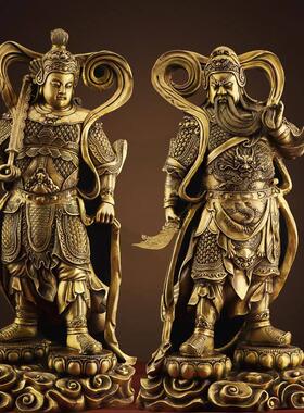 黄铜关公韦陀伽蓝菩萨特大号佛像护法左右家用韦驮客厅供奉摆件