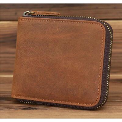Genuine Leather Zipper Wallet for Men Money Short Purse Cred
