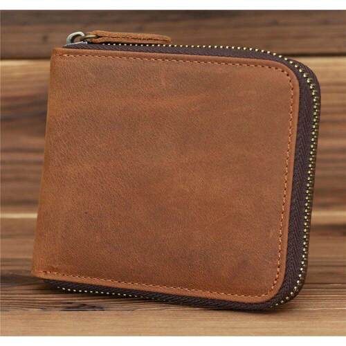 Genuine Leather Zipper Wallet for Men Money Short Purse Cred