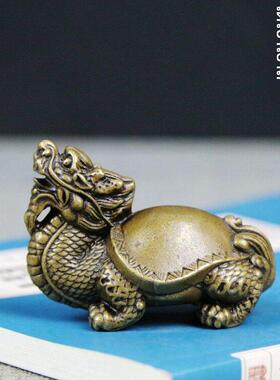 纯铜实心长寿龙龟霸下赑屃玄武茶宠手把摆件桌面镇纸书房怀旧创意