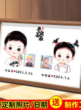 照片胎发纪念品制作婴儿宝宝胎毛自制收藏保存双胞胎胎毛画 画相