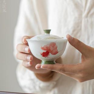手绘玉泥碗釉下彩锦鲤茶杯复古泡茶器家用防烫功夫茶具陶瓷茶碗