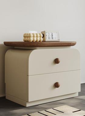 型中设IXQ计款奶油风古实木床头柜收纳柜家用卧古室胡桃木复小创