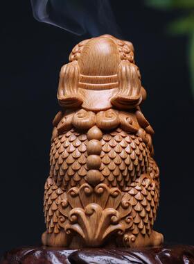 榉木黑檀木刻瑞兽摆问天吼貔貅文玩手把雕件FZP艺家居工品装饰汽