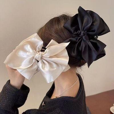 Oversized Double-Sided Bow Claw Clip, Hepburn Style, Elegant