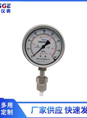 厂家供应 石化抗震不锈钢压力表 YN100B/WK/1 1/8-12UNF