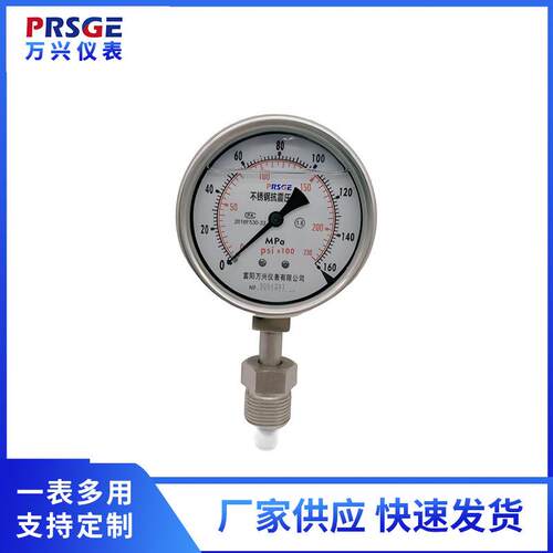 厂家供应 石化抗震不锈钢压力表 YN100B/WK/1 1/8-12UNF