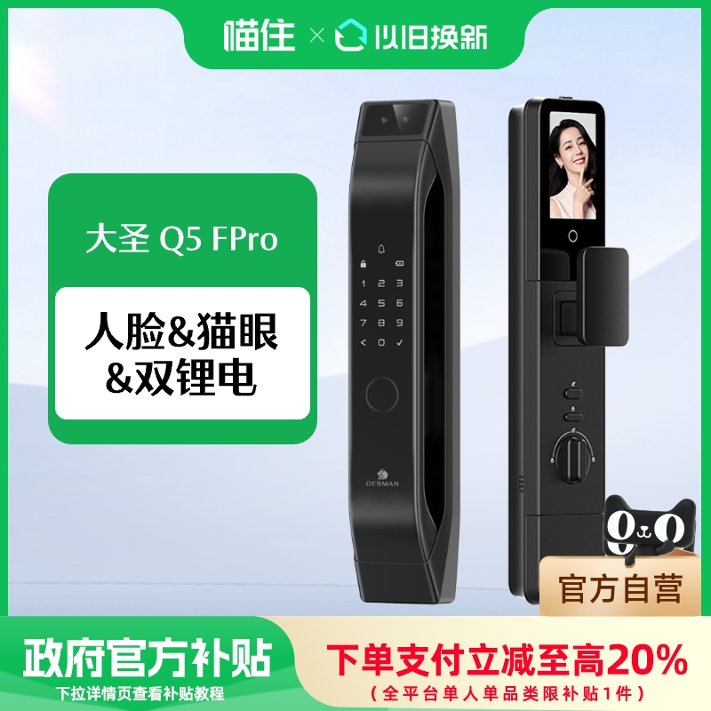 德施曼智能门人脸猫眼大屏智能锁密码锁指纹锁大圣Q5FPRO