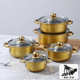 出口十六件套套锅彩色不锈钢不粘锅镀金把手stainless pots