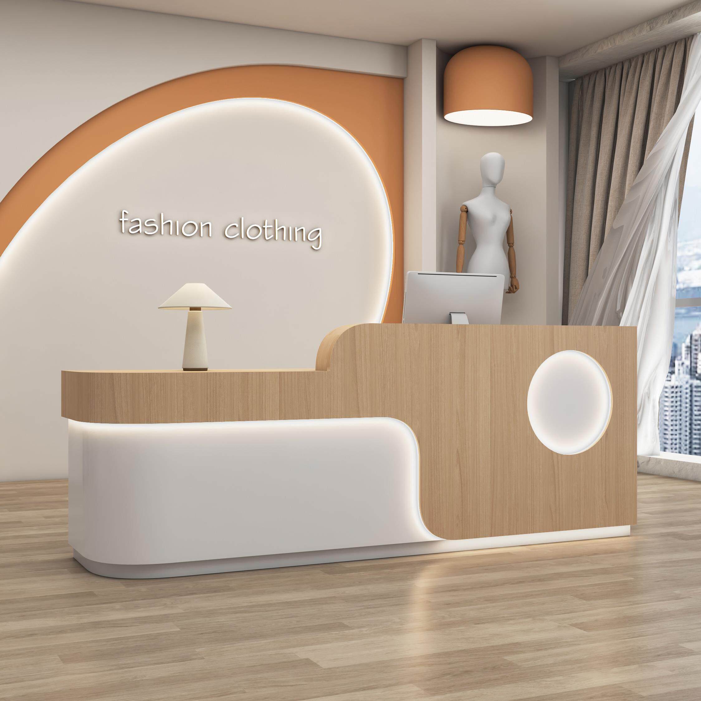 美容院吧台简约现代弧形收银台烤漆办公家具服装店前台接待柜台桌