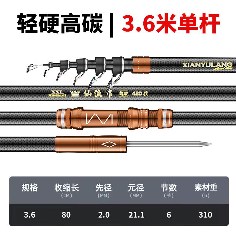 高档日本进海口裸碳鱼竿竿超硬远素投竿钓鱼竿海钓抛杆杆海杆抛竿