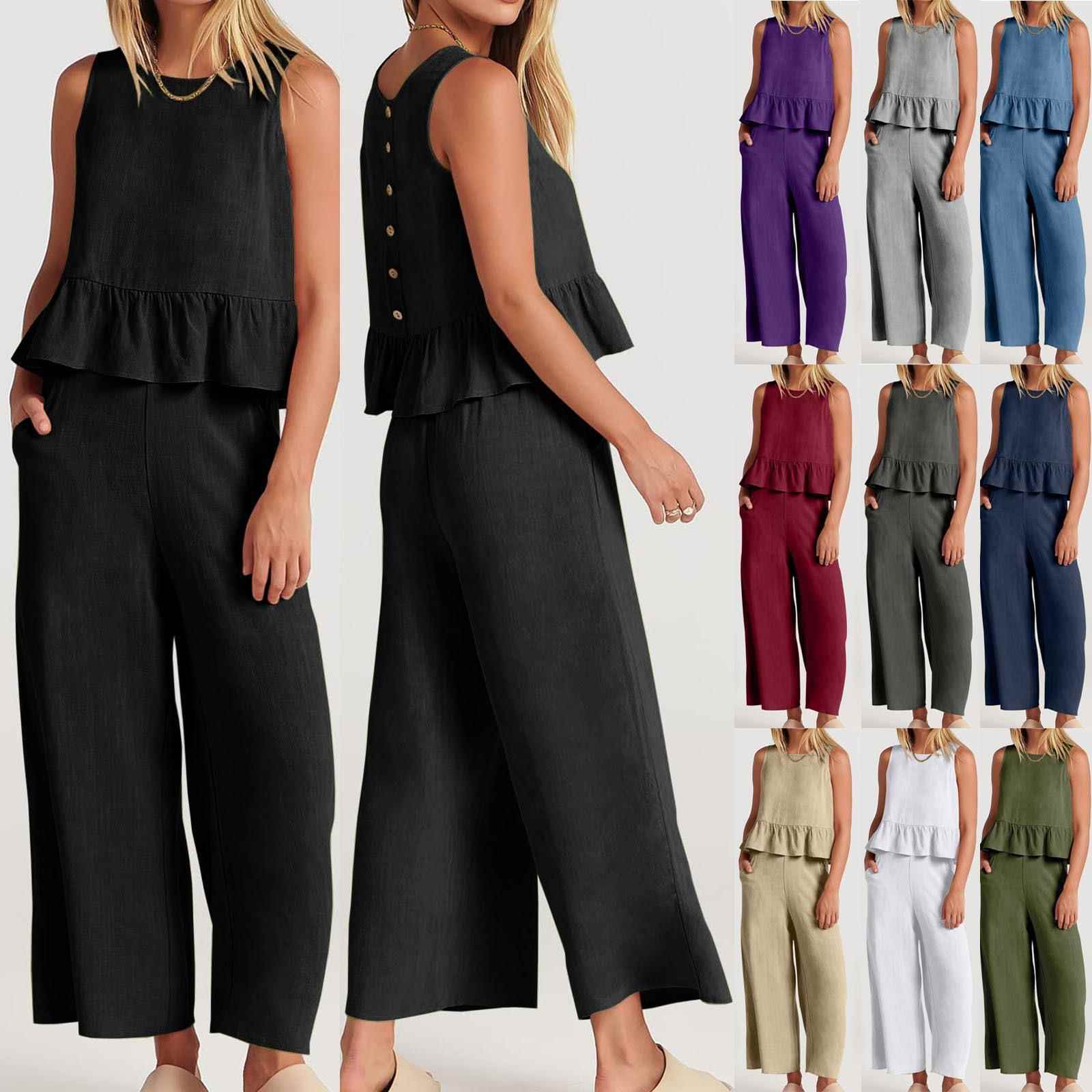 tank sleeveless pants clothes color women trousers loose