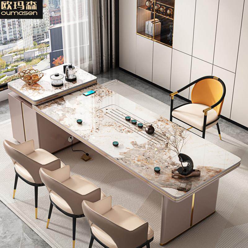 岩板茶桌轻奢大茶台现代简约大板泡茶桌套装一体办公室茶桌椅组合