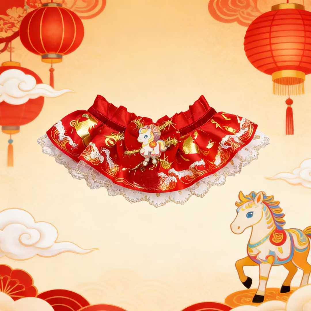 2026新年马年项圈金马花纹宠物猫咪狗狗蕾丝口水巾泰迪秋冬用品
