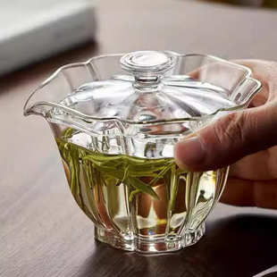 百财盖碗高硼硅玻璃茶水分离泡茶器玻璃盖碗玻璃茶具茶壶
