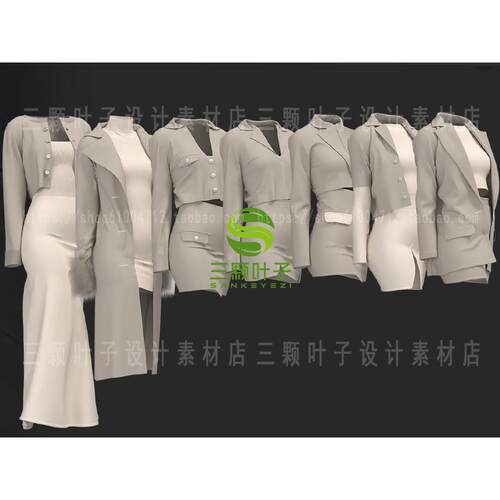 MD+Clo3d时尚商务女装3D基础模型 风衣夹克短裙长裙 服装素材代下