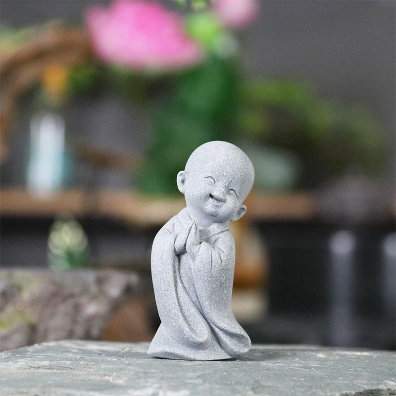 禅意花卉盆景微景观装饰摆件小和尚沙弥假山鱼缸造景家居茶桌摆设