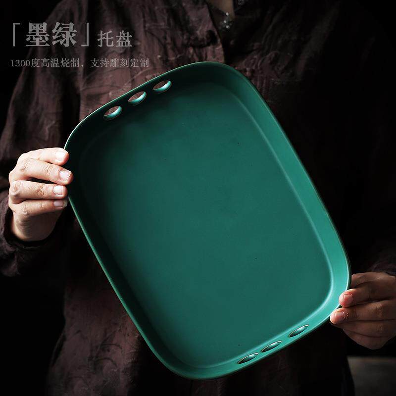 遇素陶瓷茶具托盘单层干泡盘家用长方形寿司盘甜品盘水果盘茶盘