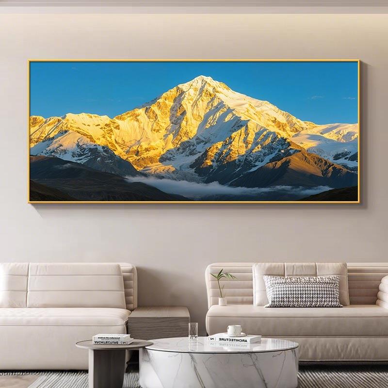 日照金山一整幅客厅办沙发背靠景墙YAY-2510装饰画横版背公有山茶