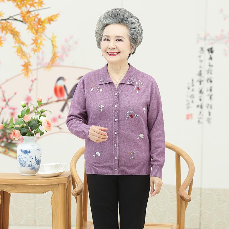 中老年人女装60-70岁80妈妈装针织外套老人衣服奶奶秋装上衣开衫