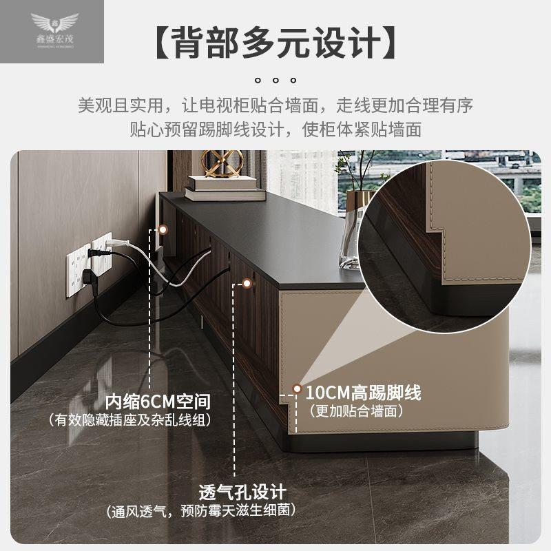意式极简黑色超长岩板落地电视柜茶几组合柜现轻奢大小客厅家用