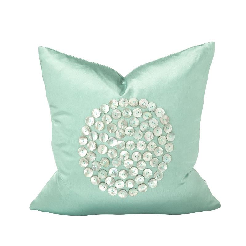 新中式样板房纯色软装抱枕靠垫客厅沙发靠枕贝壳纽扣腰靠方形靠枕