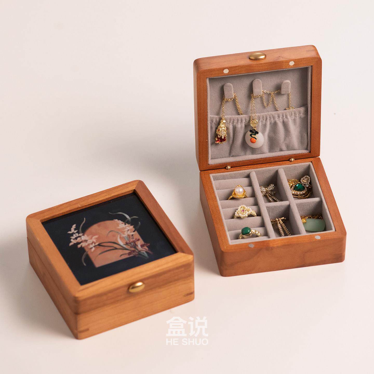 生日礼物女生小众高级感方首饰盒实木戒指耳饰项链便携木质收纳盒