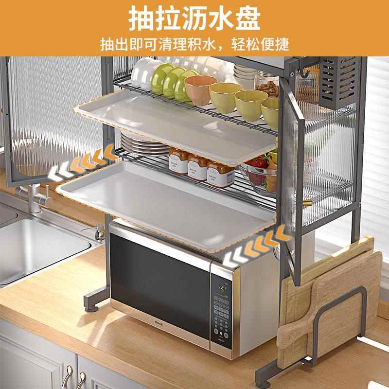 微型波置炉物架烤箱架子厨房家用台面双开门-小放碗柜功能碗碟筷