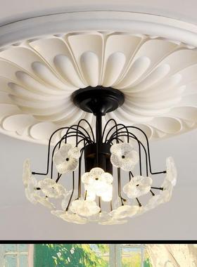 彩法式浪漫具花朵色玻璃灯温馨主卧婚房童公主卧室水晶吊ODO儿灯