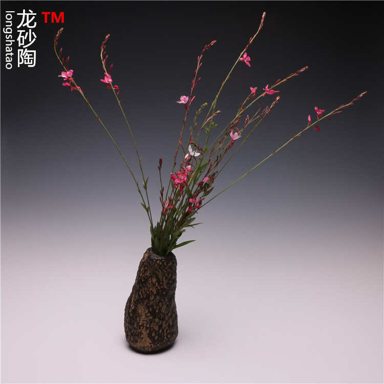 插花摆件花瓶 陶欧式复古纹花瓶陶紫砂砂彩色家居批发粗龙树