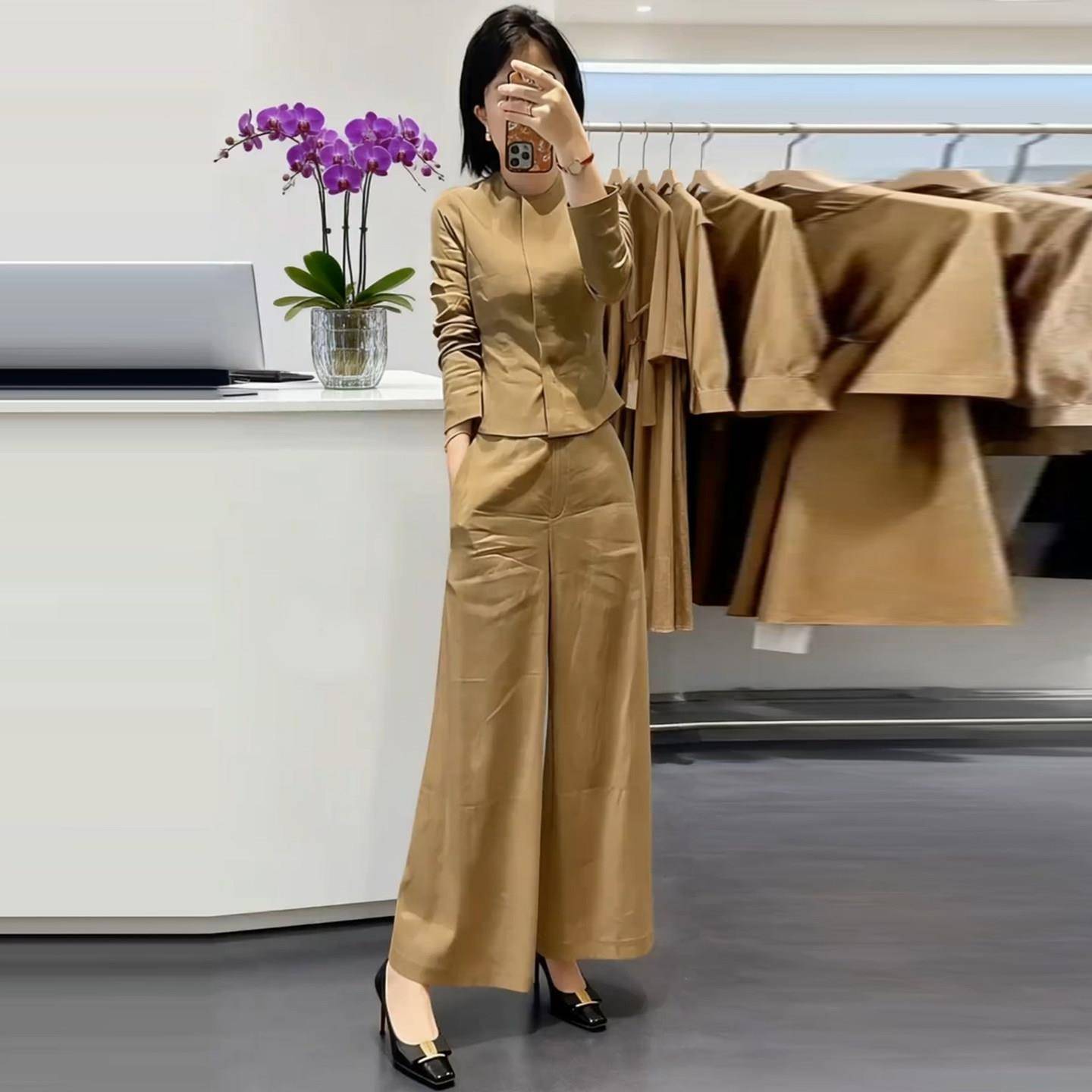 新品时尚洋气套装女2026春季新款修身小香风衬衫上衣阔腿裤显瘦两