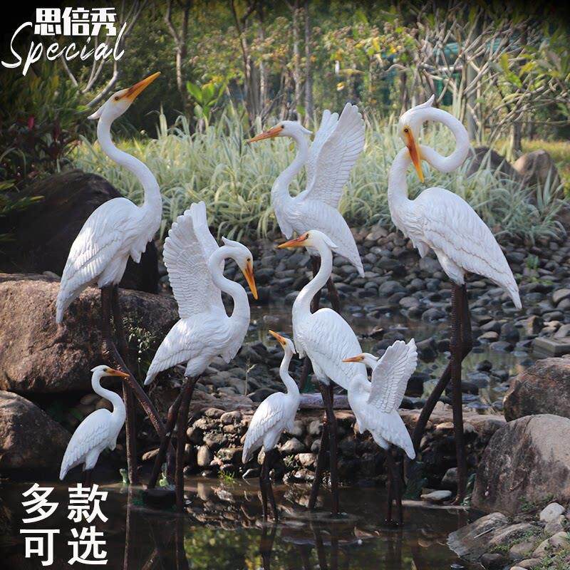 户外彷真白鹭雕塑花园水池喷泉景观装饰庭院假山造景仙鹤模型摆件