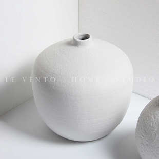 养简约白色干花 木陶瓷新器花落地乐花瓶插花马水梦醉中式大