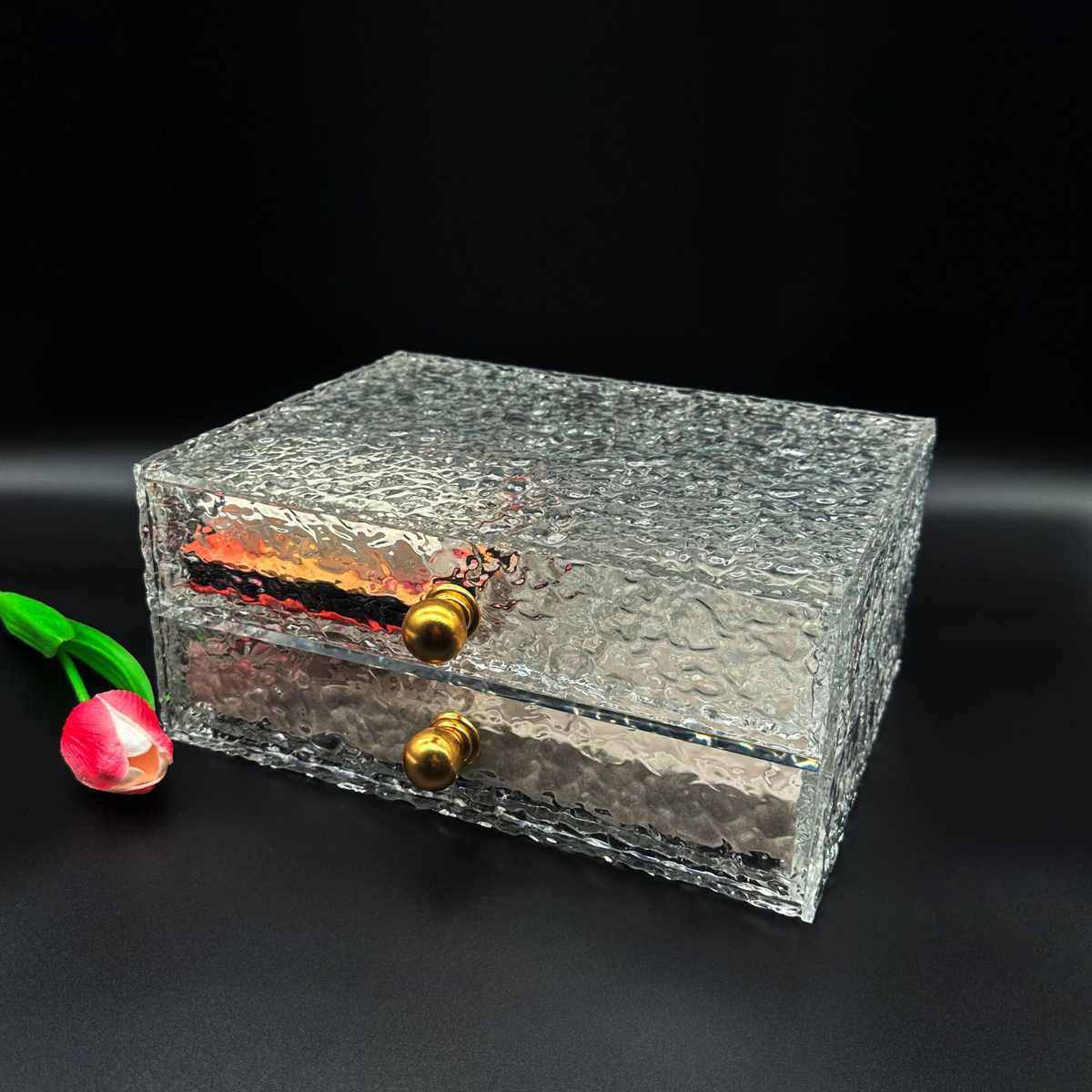 热销定制桌面二层水波纹亚克力礼品盒 抽屉式亚克力收纳盒