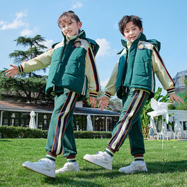 儿童校服套装小学生春秋季班服三件套女生英伦，风开学棒球服