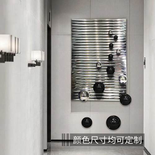 现代创意3D立体金属球入户走廊玄关装饰画设计师专用大气客厅挂画