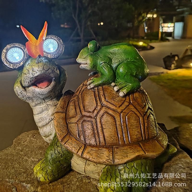 太阳能眼睛乌龟青蛙蝴蝶可爱树脂工艺品俏皮户外庭院花园装饰摆件