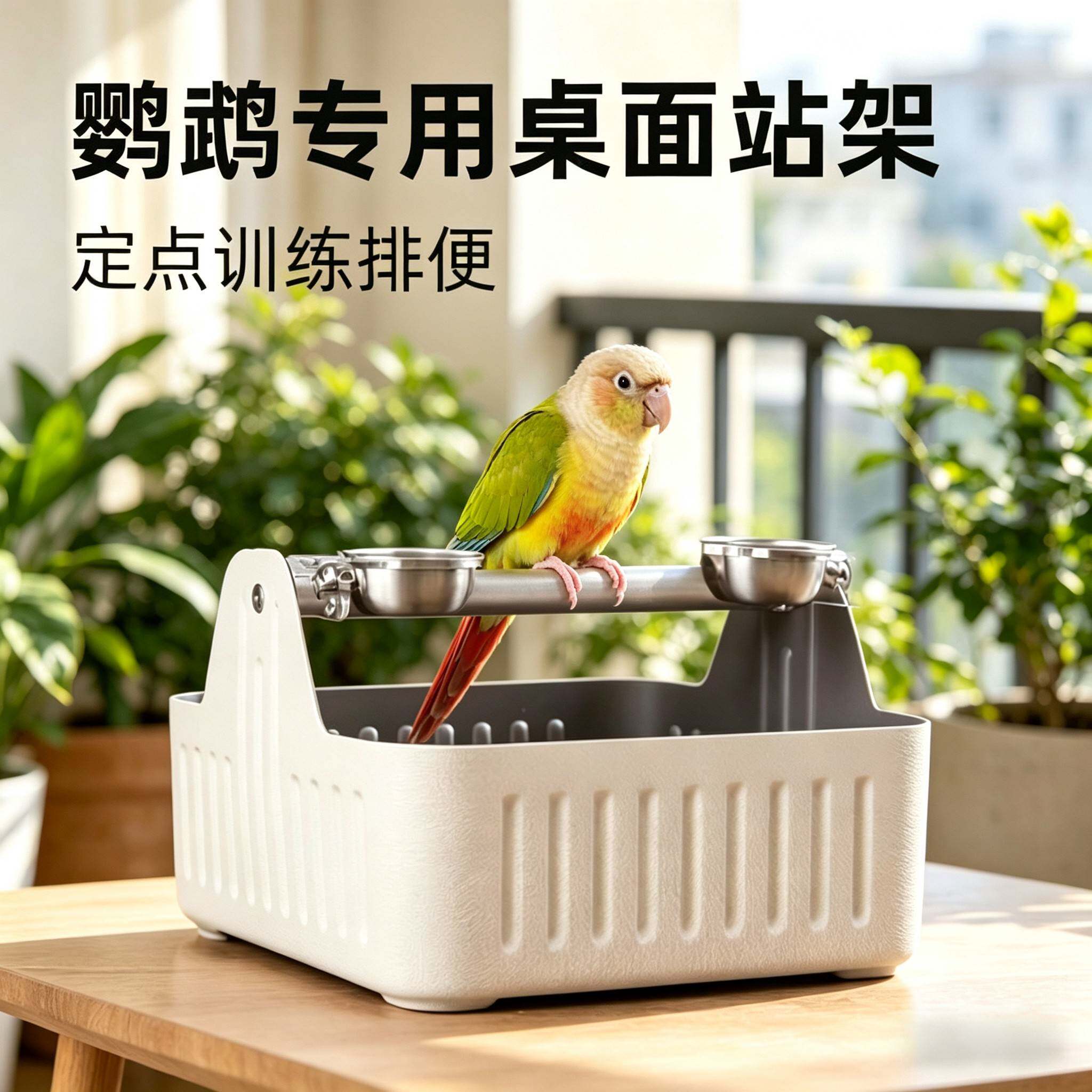小太阳鹦鹉专用桌面站架双食盒款训练互动垃圾桶鹦鹉成年鸟用品