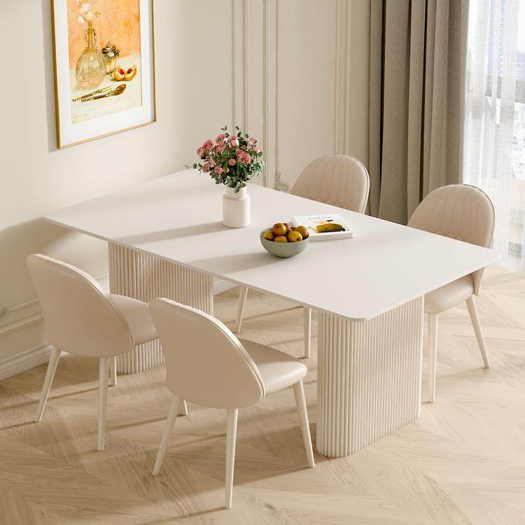 法式奶油风岩板餐桌家用小户型简约纯白餐桌椅组合长方形吃饭桌子,住宅家具,岩板餐桌,淘宝优惠券,粉丝福利购,淘宝优惠卷
