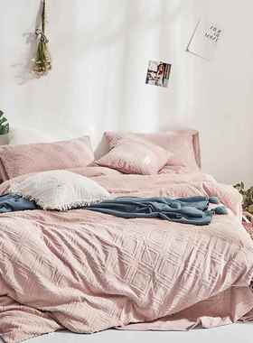 高档in北欧件四s套公主风全棉0床品白色剪花水洗棉被套床单20*220