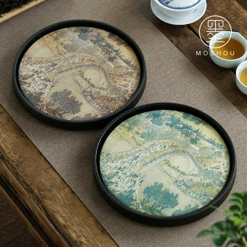 创意速干吸水茶盘干泡茶台陶瓷壶承家用小型圆形功夫茶具茶海托盘