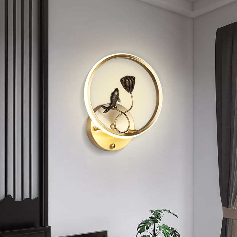 全铜现代新中式卧室床头壁灯中国风禅意客厅背景铜灯过道楼梯灯