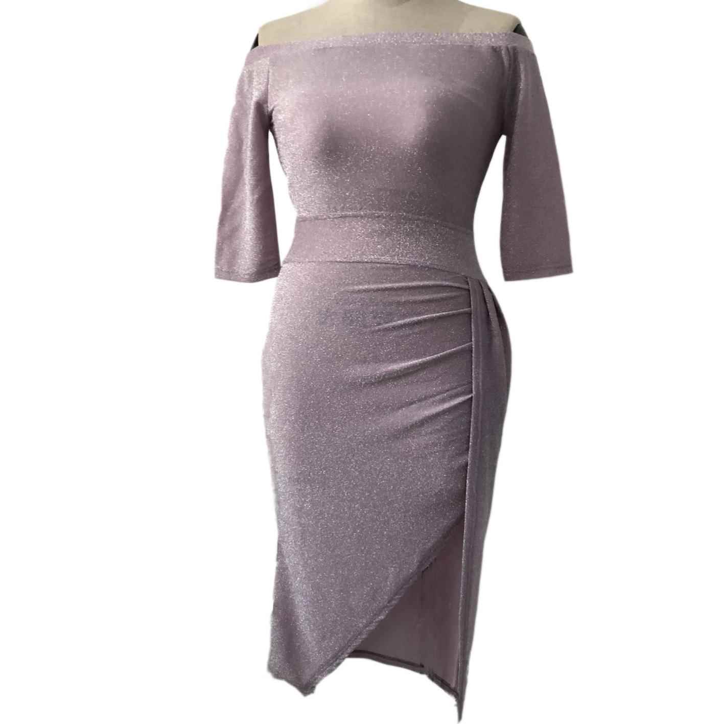 dress neckline one-shoulder sparkling and slits hip with